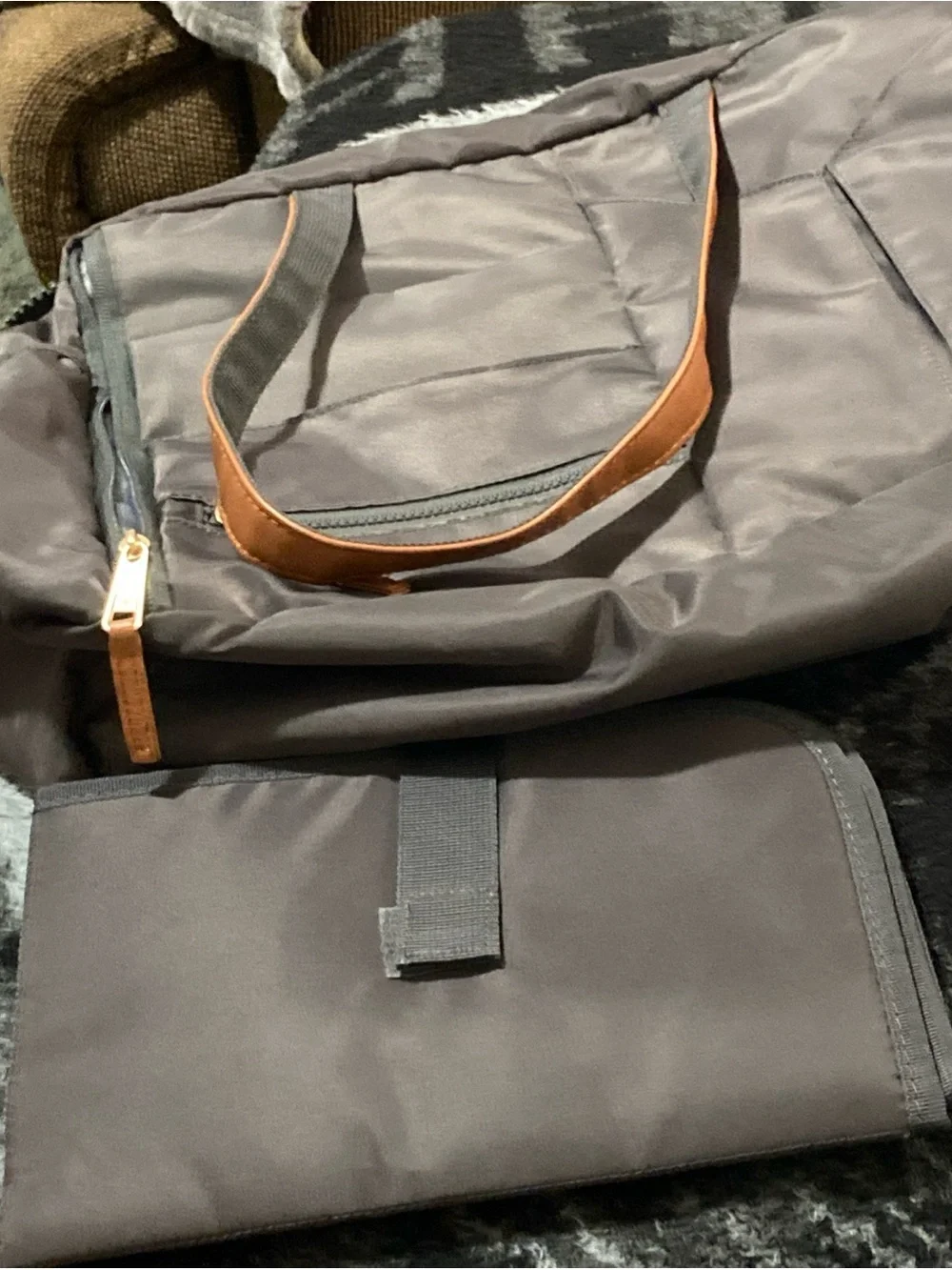 Black Baby Diaper Bag Tote with Brown Accents